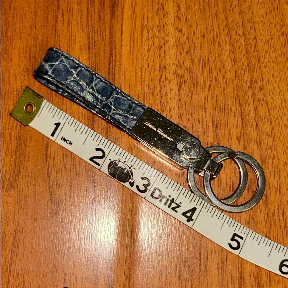 Authentic Salvatore Ferragamo Gancini Crocodile Embossed Leather Keychain